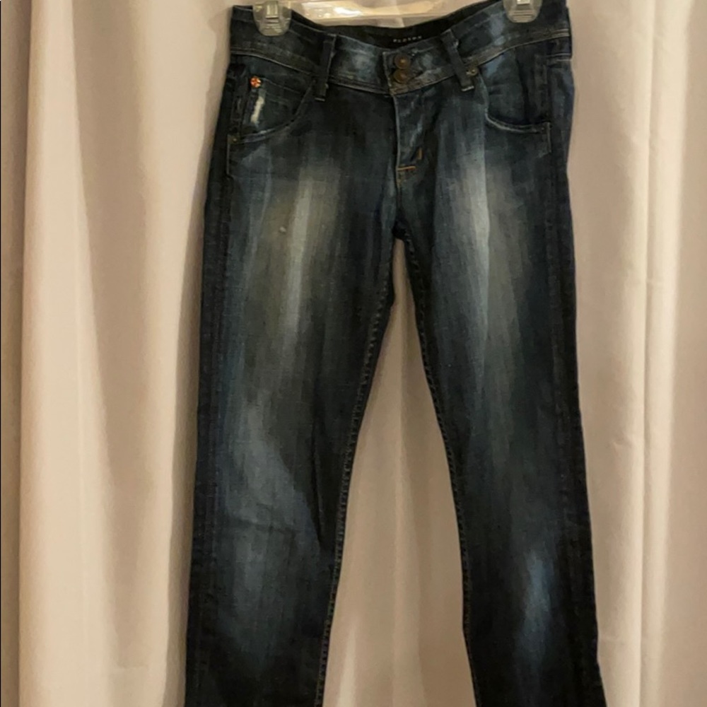 DARK WASH DISTRESSED HUDSON DOUBLE BUTTON JEANS